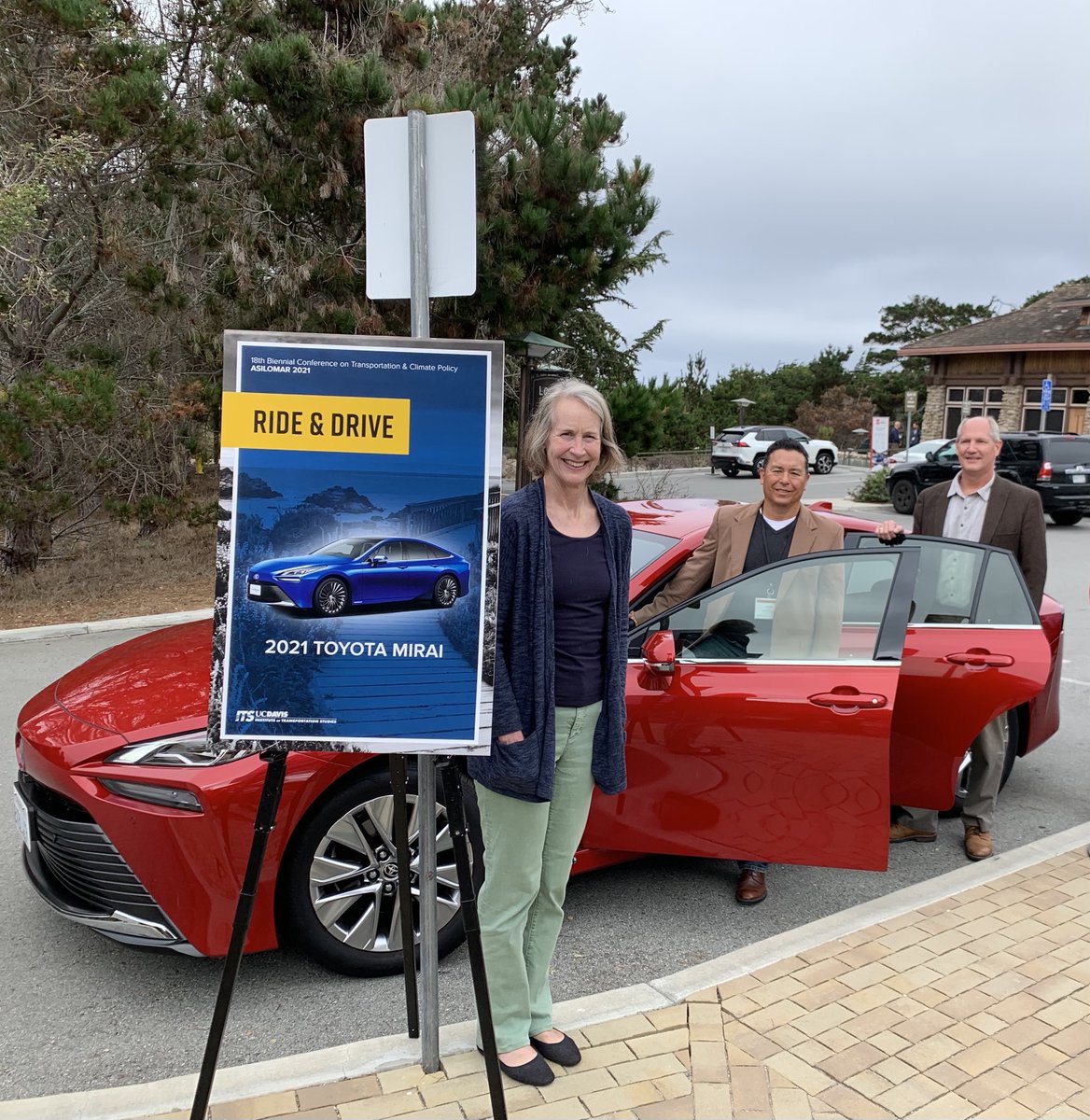 What better way to celebrate #CleanAirDayCA than getting behind the wheel of a Toyota Mirai #FuelCell with @joe_lyou, NCST Director Susan Handy, and NCST Associate Director Matt Barth at #ITSasilomar2021?