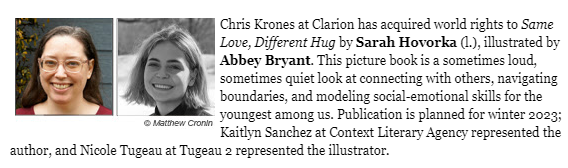 KaitlynLeann17's tweet photo. So excited to share this picture book 📘deal announcement for Same Love, Different Hug 🎉written by @HovorkaSarah, illustrated by @abbey_draws, championed by the amazing @hey_krones at @ClarionBooks! Thanks @T2_AGENCY as well. What a dream team!🎆🙌🙌 https://t.co/0OjuziMHRz
