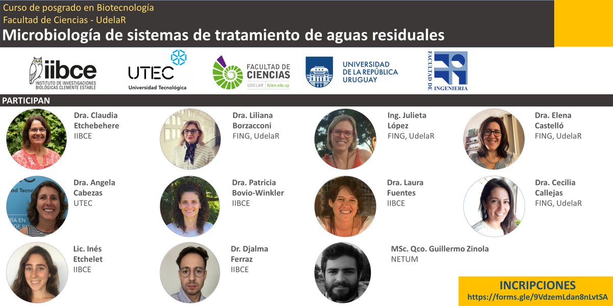 𝐒𝐞 𝐚𝐠𝐫𝐚𝐝𝐞𝐜𝐞 𝐥𝐚 𝐝𝐢𝐟𝐮𝐬𝐨́𝐧📢 
Tenemos el agrado de invitarl@s al curso de "Microbiología de sistemas de tratamiento de aguas residuales" 🦠🔬♻️
Las inscripciones estarán abiertas hasta el 25/10/2021 a través del formulario forms.gle/9VdzemLdan8nLv…
Más info ⬇️
1/3