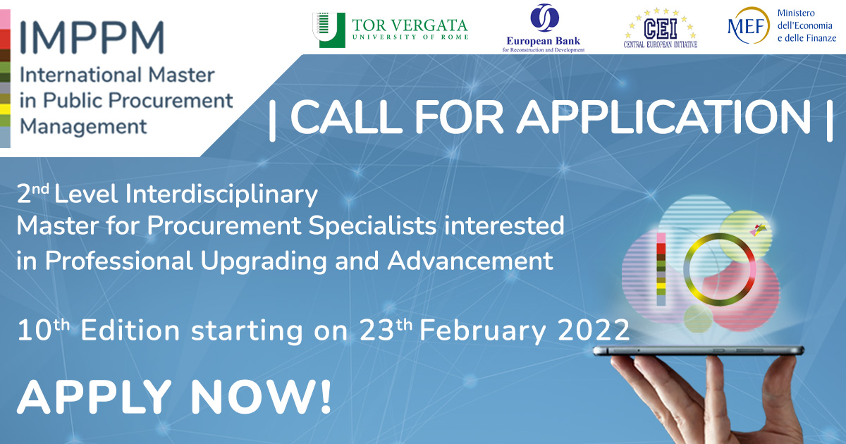 MasterIPPM's tweet photo. #callforapplication @unitorvergata @ecotorvergata
@GustavoPiga @AnnalisaCaste @Appolloni
#economia #master #torvergatauniversity #torvergataeconomia #procurement #imppm #tutor #internationalmaster #procurementmanagement #anticorruption #qualitymanagement #eprocurement https://t.co/xXg15kPdIm