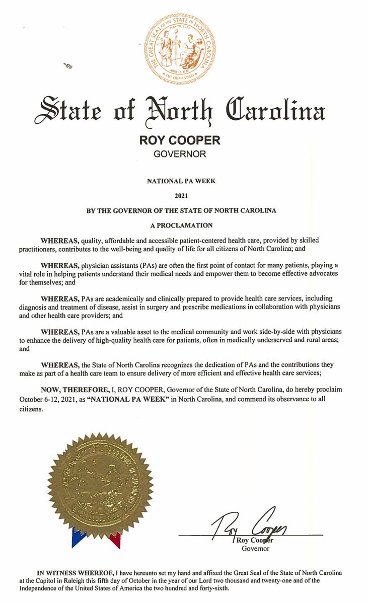 NCAPA1976's tweet photo. It's official! Happy PA Week to all the incredible PAs out there - NCAPA and all of NC loves PAs!! https://t.co/obtBSSmn1j