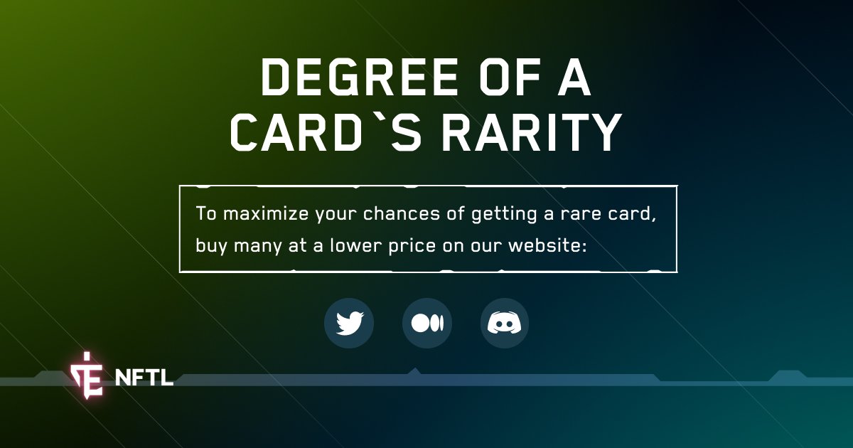 🟠How to find out the degree of a card`s rarity?🟠

Open the card metadata, and you will see its rarity in percentage. That indicates the number of cards of this type in the entire collection.

🚀To maximize your chances of getting a rare card, buy many: app.nftlegends.io