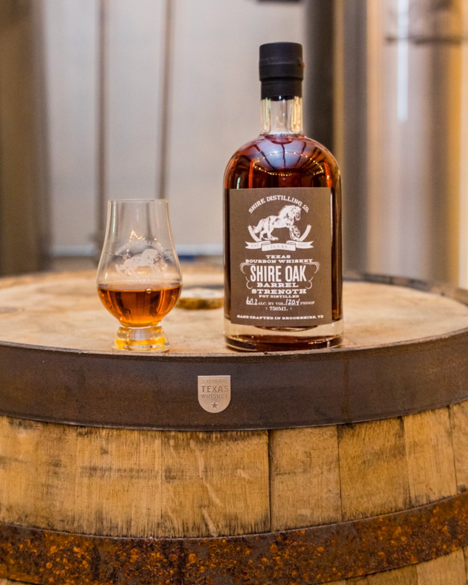 ShireDistilling's tweet photo. The best things in life take time to make! After one sip of our Shire Oak Barrel Strength Bourbon, you'll see why aging this spirit in oak barrels was worth the wait. #ShireDistilling #TexasWhiskeyTrail #WhiskeyWednesday #StraightFromTheBarrel #TexasCertifiedWhiskey https://t.co/72bHNJlndP