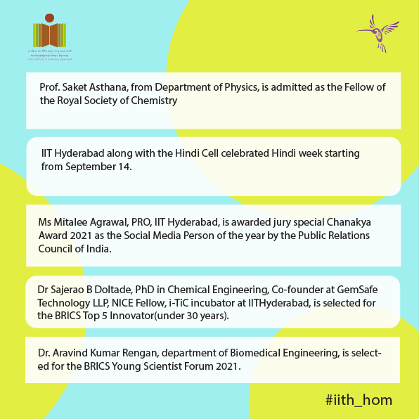 IITHyderabad's tweet photo. #iith_hom
Pleased to present #IITHyderabad #HighlightsoftheMonth - September 2021. https://t.co/zjgTcudKii