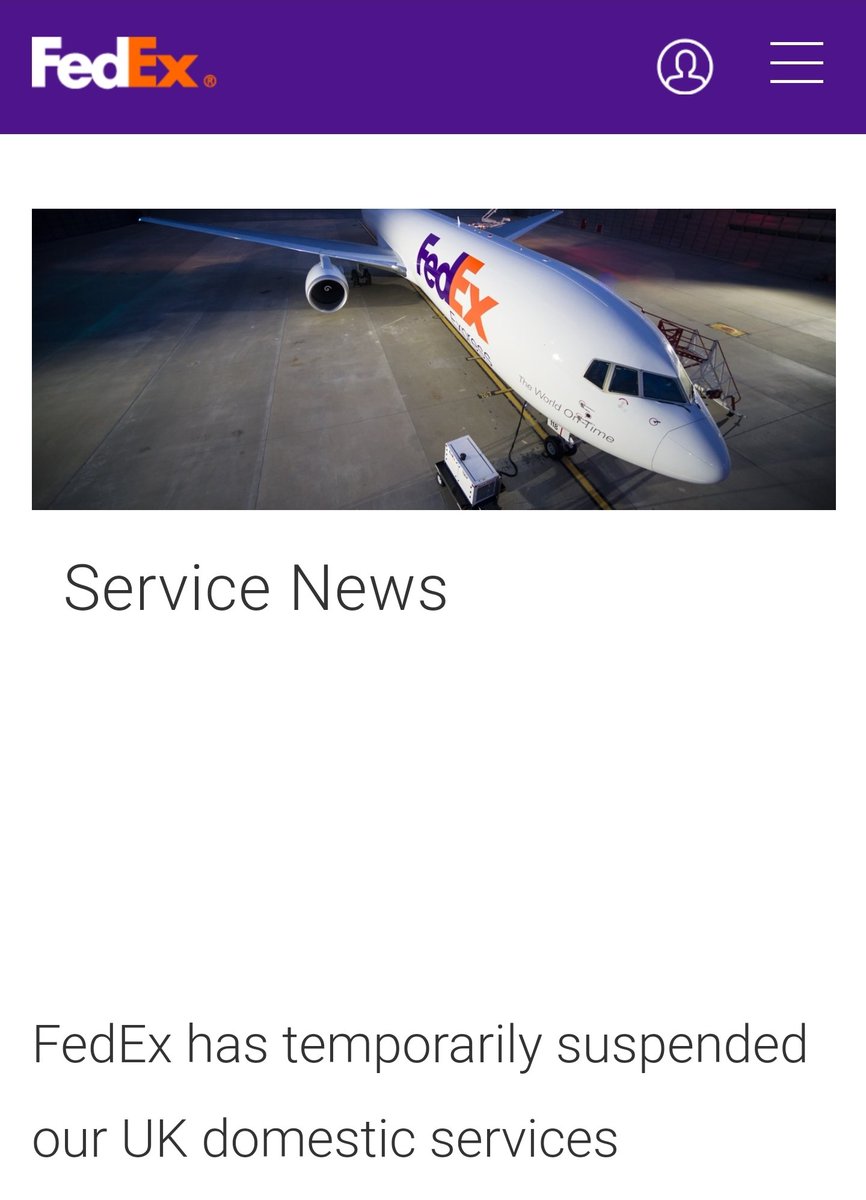 medicmarkuk's tweet photo. @FedExEurope You've suspended UK services! How is that not something you're tweeting about? Let me do it for you. https://t.co/rlVVf7LKx9
