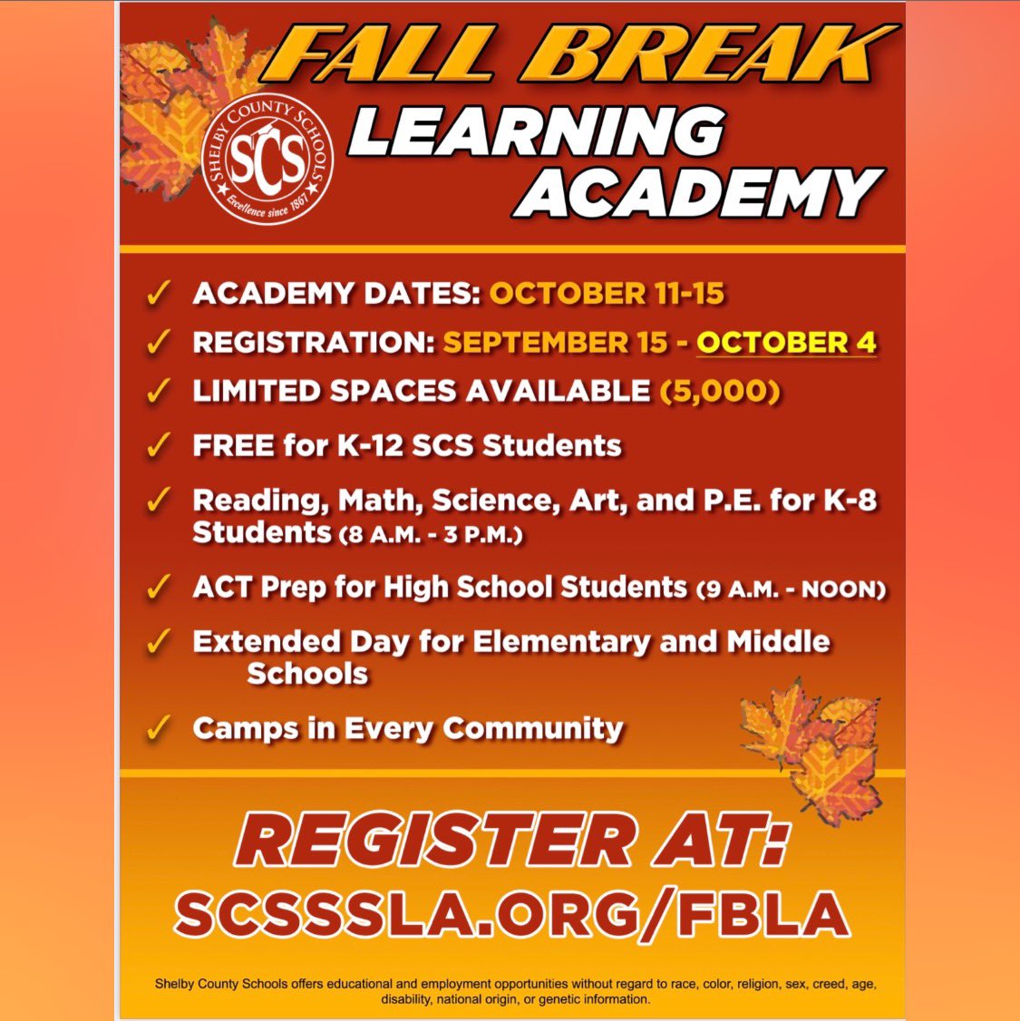 WinridgeE's tweet photo. Sign Up for Fall Break Learning Academy Today! https://t.co/1lcWPWWpNY