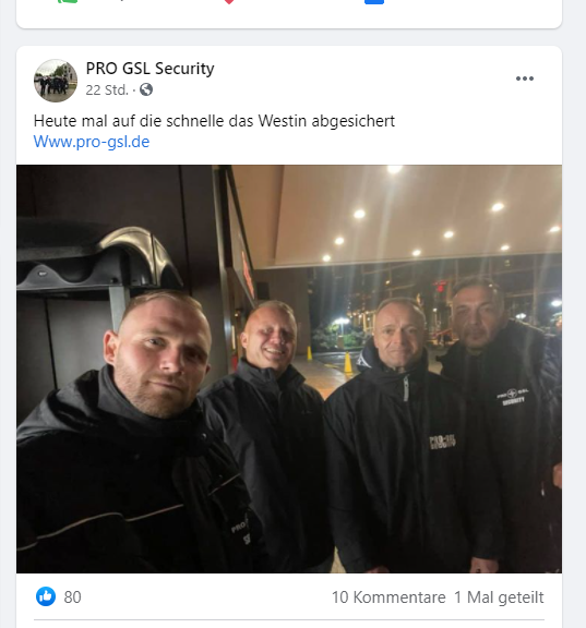 SvenIsHell's tweet photo. Leute von "PRO GSL Security" posieren vor DEM "Westin #Leipzig"-Hotel. Laut einigen Berichten in diesem Internet hat die Firma durchaus ne Vorgeschichte, wie man u.a. hier nachlesen kann: https://t.co/CjodzLltJL
#westin #le0510 #Sachsen https://t.co/yH19Wr2oqB