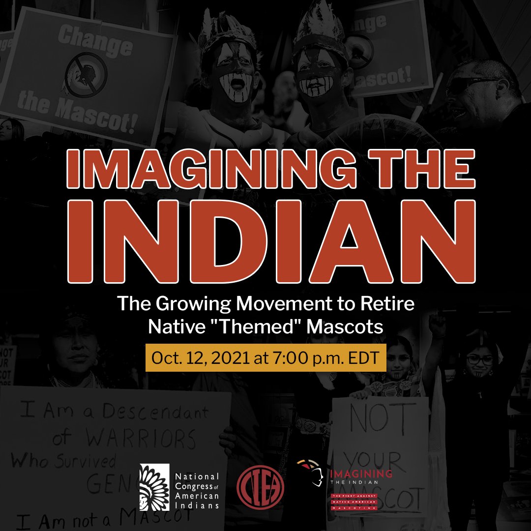 Next week, join NCAI and <a href="/WereNIEA/">NIEA</a> for a special colloquium exploring the movement to retire offensive &amp; harmful Native “themed” mascots and preview the forthcoming documentary film, <a href="/ImaginingIndian/">Imagining The Indian Film</a>. This session is free and open to the public!

REGISTER: bit.ly/3izkQFK