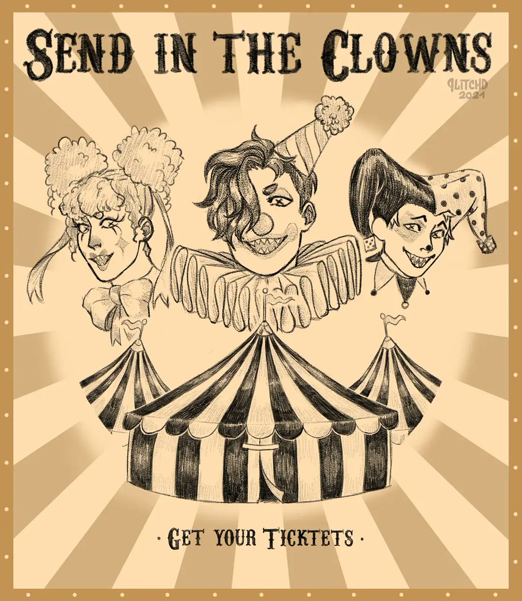 qlitchd's tweet photo. 🎫 • GET YOUR TICKETS • 🎫

× • SEND IN THE CLOWNS • ×

#drawtobersendintheclowns
#drawtober #clowns #circus #circusposter #qlitchdsocs #qlitchdsocPresent #qlitchdsocRedacted1 #qlitchdsocRedacted2

Yeah I know I am one day too late, anyways there it iis! https://t.co/Y4nIiVaFFX