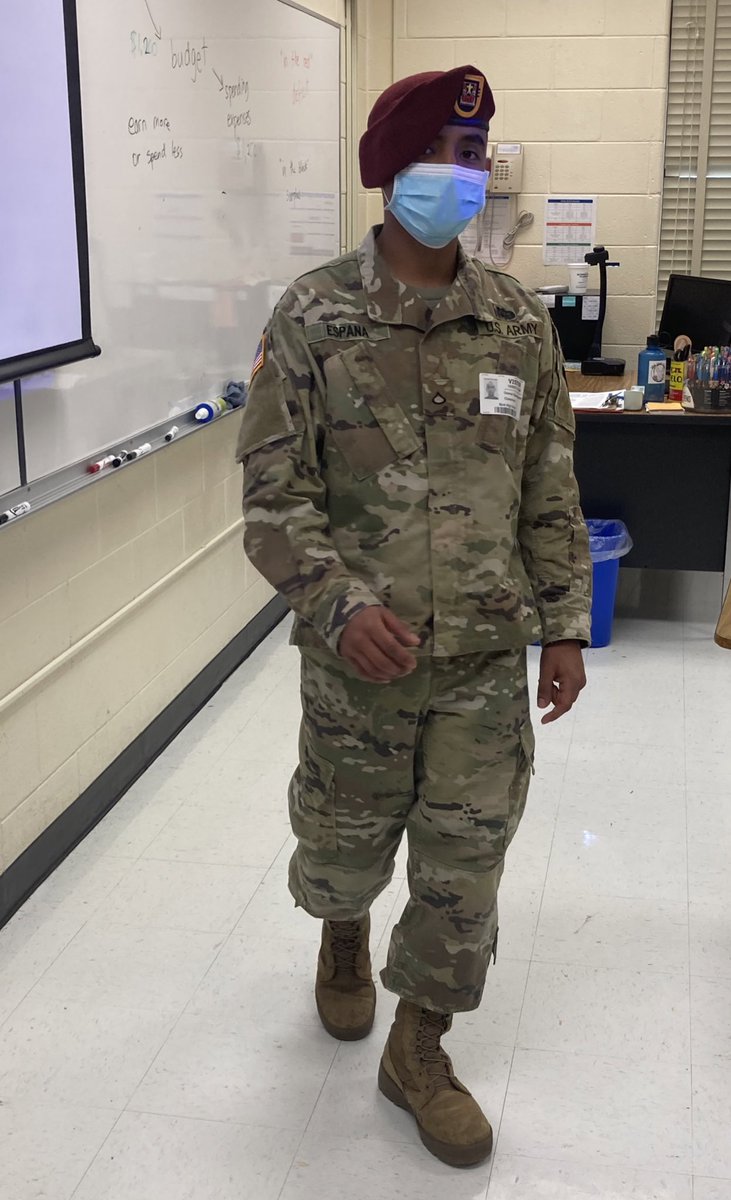 LCB_ESL's tweet photo. PFC Osman España, class of 2020, talking to students about options  after graduation, like jumping out of airplanes! 😮 https://t.co/1bGTZaG8Rj