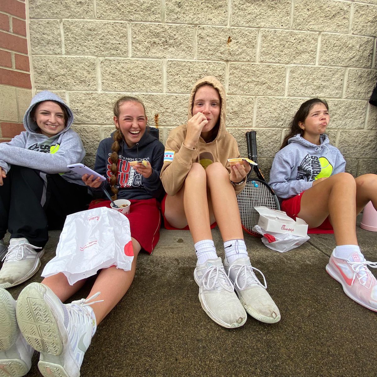 CoachKPollock's tweet photo. Adalyn and Danica won their first set then we had to wait for the courts to dry… Palafox twins are in their second set against Kings and Adalyn/Danica are warming up against Mason.  @GoshenWarriors @Goshen_Athletic https://t.co/LMHlCY4YcS