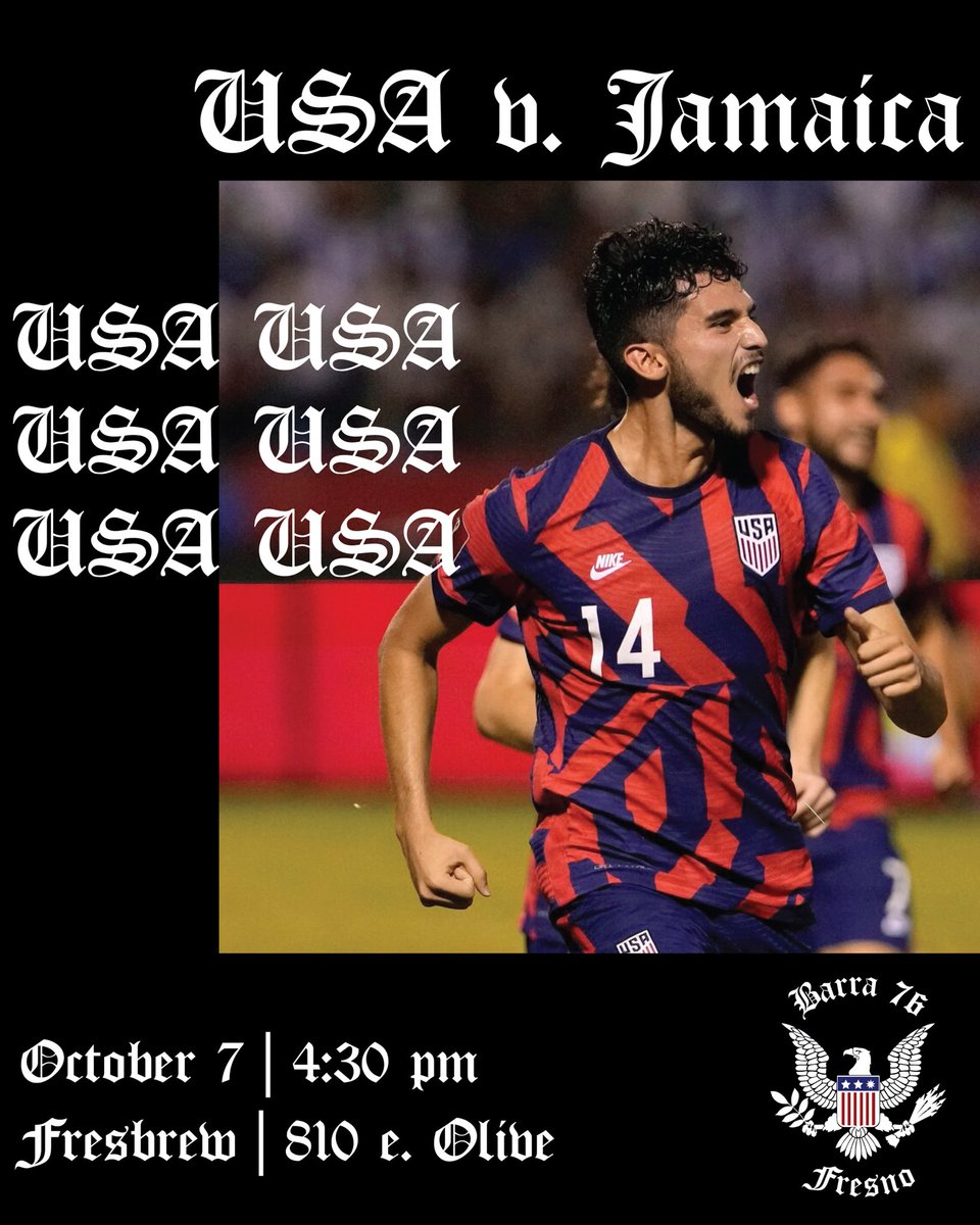 Barra76Fresno's tweet photo. A look at our October WC qualifiers, @B76USA FRESNO kicking off tomorrow v. Jamaica @fresbrew 🍻 🇺🇸 https://t.co/yCqK1wUY1N