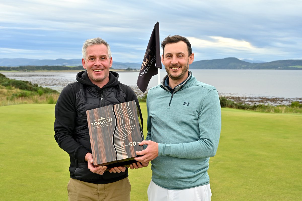 hglproam's tweet photo. Great win for Matthew Nixon @mattnixon_golf with a total of -16. Congratulations Matt! #HGLProAm2021 - sponsored by @Tomatin1897 - MD Stephen Bremner presented a very special and rare 50yo Tomatin single malt #ScottishGolf @PGAScotland @RoyalDornochGC @CastleStuart @NairnGolfClub https://t.co/tp8GINOqt0