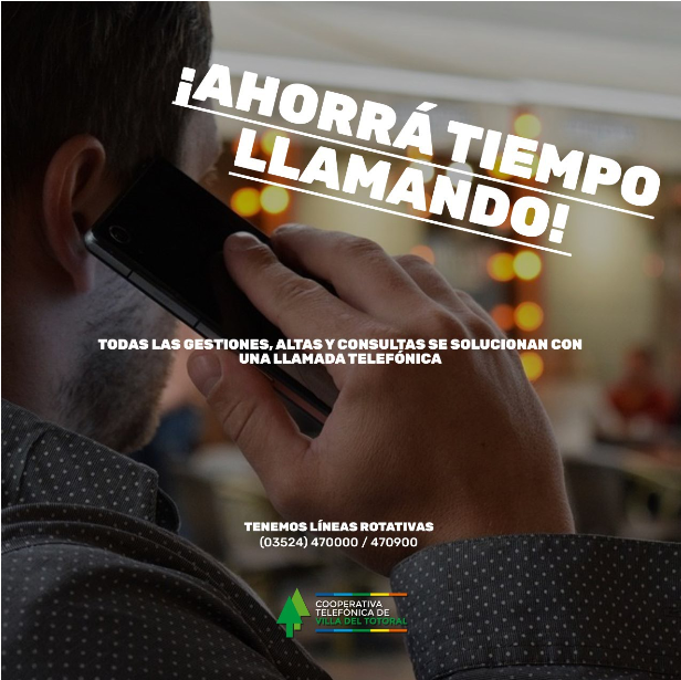 Tu vida más fácil 👉 todo por teléfono 📞 
➡ (03524) 470000 / 470900 ⬅
No perdés tiempo haciendo cola, nos llamás desde dónde estés 🙌 

#TRIPLEPLAY #CooperativaTelefónica #Coop_Totoral #TV  #Totoral #Internet #TelefonoFijo