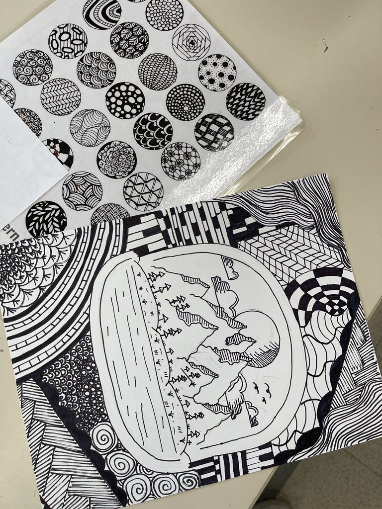7th graders finished up zentangles today!!