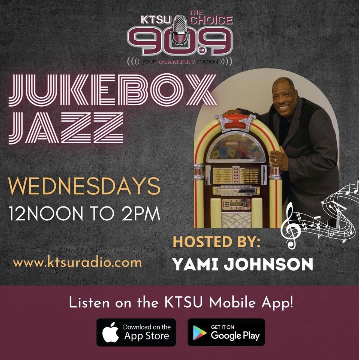 officialKTSU909's tweet photo. Tune In To #JUKEBOXJAZZ Hosted By #YamiJohnson 🎙 Listen Every Wednesday from 12 Noon - 2pm. Only on The Choice KTSU 90.9FM! #KTSU #KTSUradio #KTSUstrong #KTSU909 #Music #KTSUMember #publicradio https://t.co/iIC0jcV1Ik