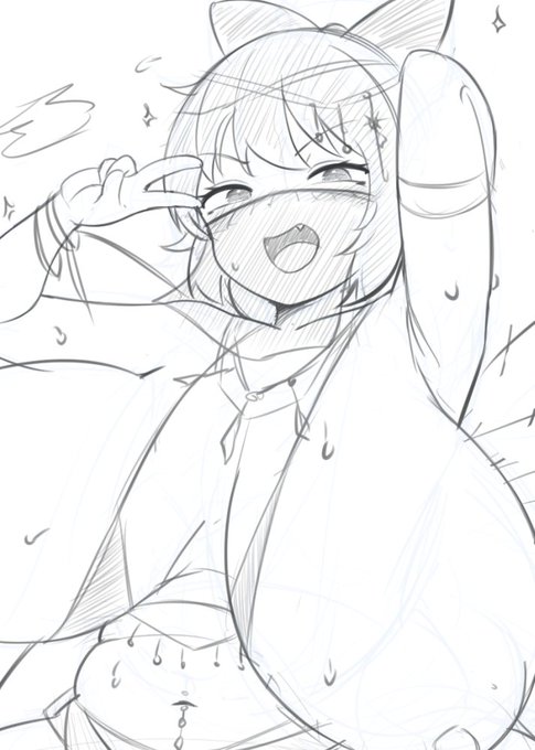 skebリク爆乳墳乳踊り子服蟹股ポージングチルノ下描き 