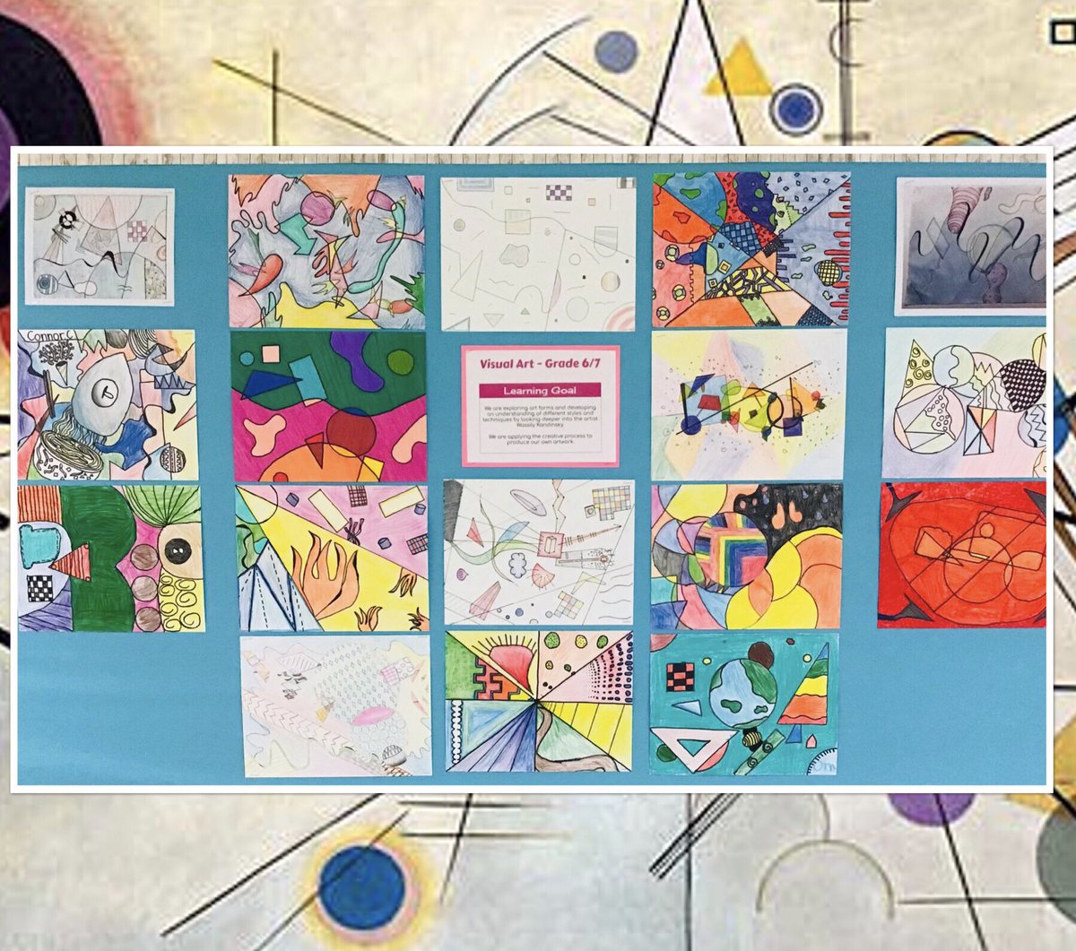 In Visual Art, we are exploring art forms and styles. We looked closely at the artwork of Wassily Kandinsky, who is famous for his contributions to abstract art. We learned how he used a lot of colour,  geometric and organic shapes, and lines to create a harmonious composition.