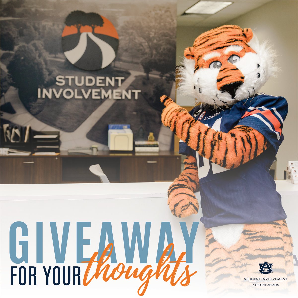 AUinvolve's tweet photo. GIVEAWAY FOR YOUR THOUGHTS! We want to hear from you. Got 2 minutes? Take the Student Involvement Survey for your chance to win a gift basket full of gift cards and swag! Take the survey now. >> https://t.co/VDYY1OKgcj https://t.co/0EK0axZPXe