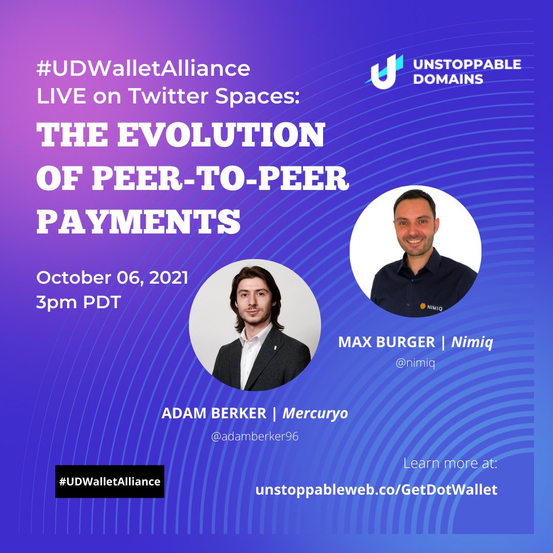 We’ve come a long way since bartering and precious metal coins. Where PayPal/Venmo ushered in P2P payments, crypto wallets and exchanges now pioneer a decentralized (and deeply connected) future.

On today’s #UDWalletAlliance panel:
-@adamberker96, @mercuryo
-Max Burger, <a href="/nimiq/">Nimiq — $NIM 🤝</a>