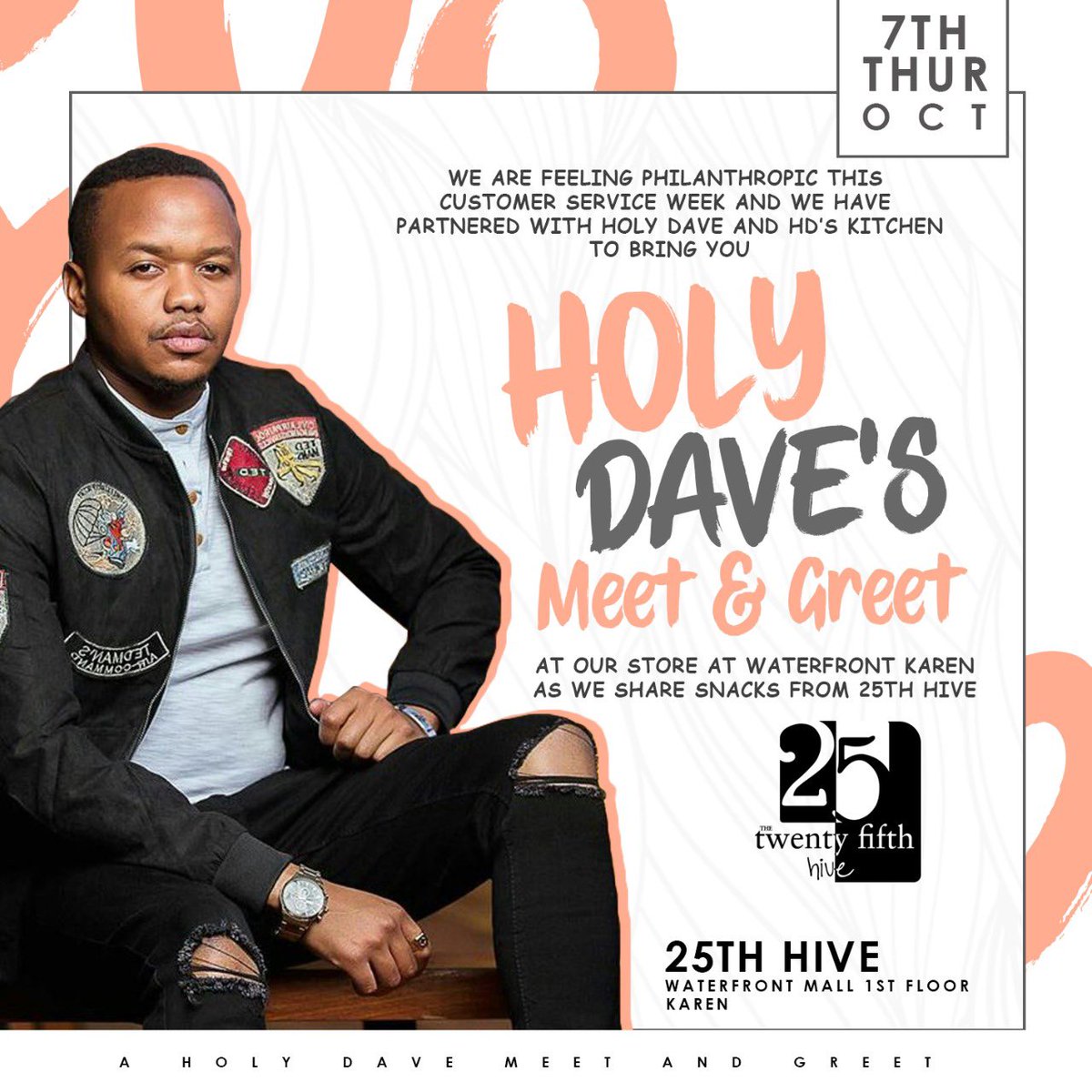 The25thHive's tweet photo. Happy customer service week!
As a gesture of appreciation, we have partnered with @holydavemuthengi @hdskitchen_  on Thursday 7th October 2021 from 2pm to have a meet and Greet. HD will be serving us his sumptuous snacks. We will also be having a SALE and exciting giveaways! https://t.co/TgErjm5GQk