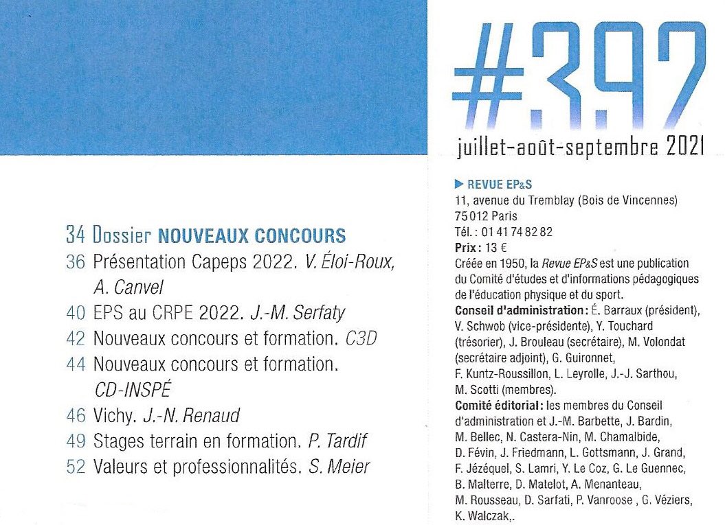 Premier comité éditorial des Éditions et de la Revue EP&amp;S de l’année 2021-2022. Quel plaisir de se revoir, de découvrir de nouveaux collègues motivés après cette longue période en distanciel !🎉
revue-eps.com
À guetter le prochain dossier sur :
👉 LES NOUVEAUX CONCOURS
