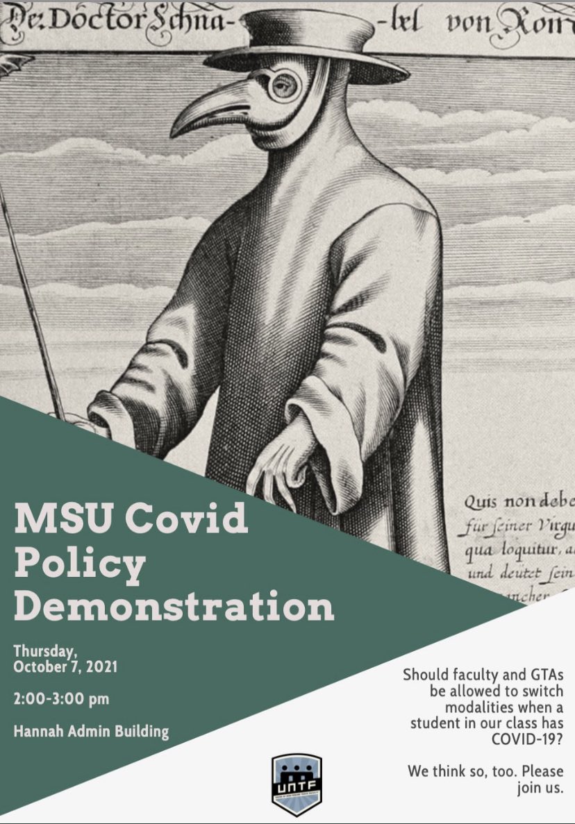 SPRTNSLDRTY's tweet photo. 3 demands are being made to  @michiganstateu tomorrow:

Tracing, testing, and notifying. 

Come out tomorrow, bring a rain jacket and let’s demand #MSU remove the Covid cloud of uncertainty on and off campus. https://t.co/4bIBySp88S