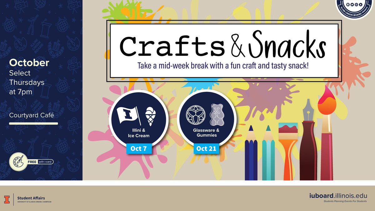 IUBoardPresents's tweet photo. The time has come! Decorate a spirited block I this Thursday at Crafts + Snacks! 🎉 
7pm - Courtyard Cafe - Until Supplies Last https://t.co/grYhjf5UwV
