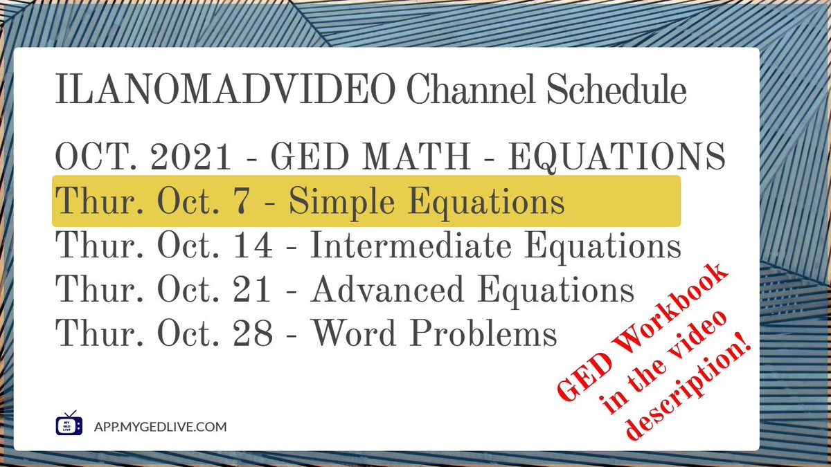 GETYOURGEDNOW's tweet photo. GED Math Algebra Lesson - October 7, 2021 https://t.co/Kaw10GPO9z via @YouTube https://t.co/3TM9B4Gw0V