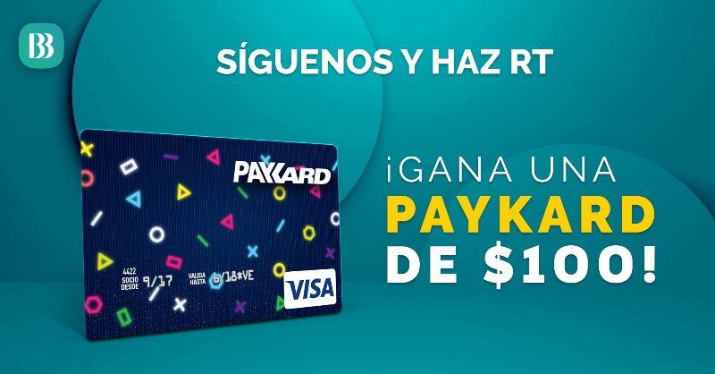 ¡GANA una Paykard de $100! 💳🎉 
Sólo tienes que: 
✔Seguir nuestra cuenta en twitter: <a href="/BcoBolivariano/">Banco Bolivariano</a> 
✔Dar RT a esta publicación. 
*Se elegirá a un ganador por SEMANA. 
*Bases del concurso: bit.ly/ConcursoTwitte…