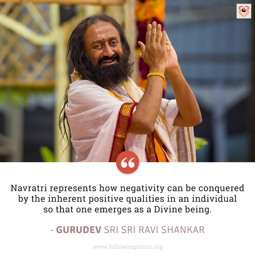 FollowingSriSri's tweet photo. Navratri represents how negativity can be conquered by the inherent positive qualities in an individual so that one emerges as a Divine being. - Gurudev @SriSri

#WisdomCookie https://t.co/m9bDyq5MUa