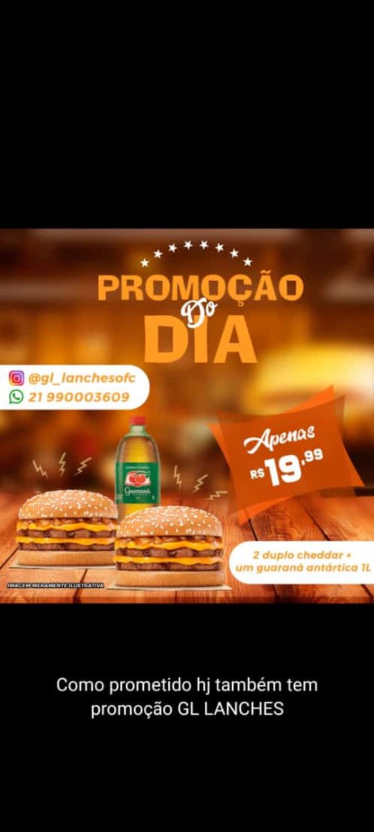 GlLanches's tweet photo. Boa noite meus amores, hoje temos promoção de 2DUPLO CHEDDAR+GUARANÁ ANTÁRTICA POR APENAS 19,99$.
Basta vc clicar no link abaixo para entrar em contato conosco  https://t.co/rDZG4EyrcL

Da rt pra ajudar aí tropa 💪 https://t.co/BoDIIBqKOV