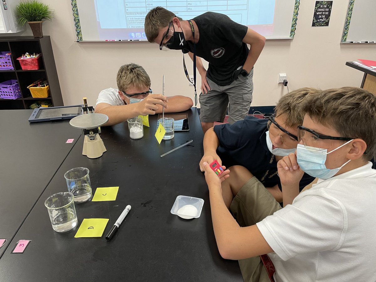 Mrs_DSherwood's tweet photo. 8th grade scientists used all their measurement skills to conduct their first controlled experiments to determine if there is a relationship between the amount of washing soda added and the temperature of the water? #nbpcot @NBPSEagles https://t.co/FcfjHheGC8