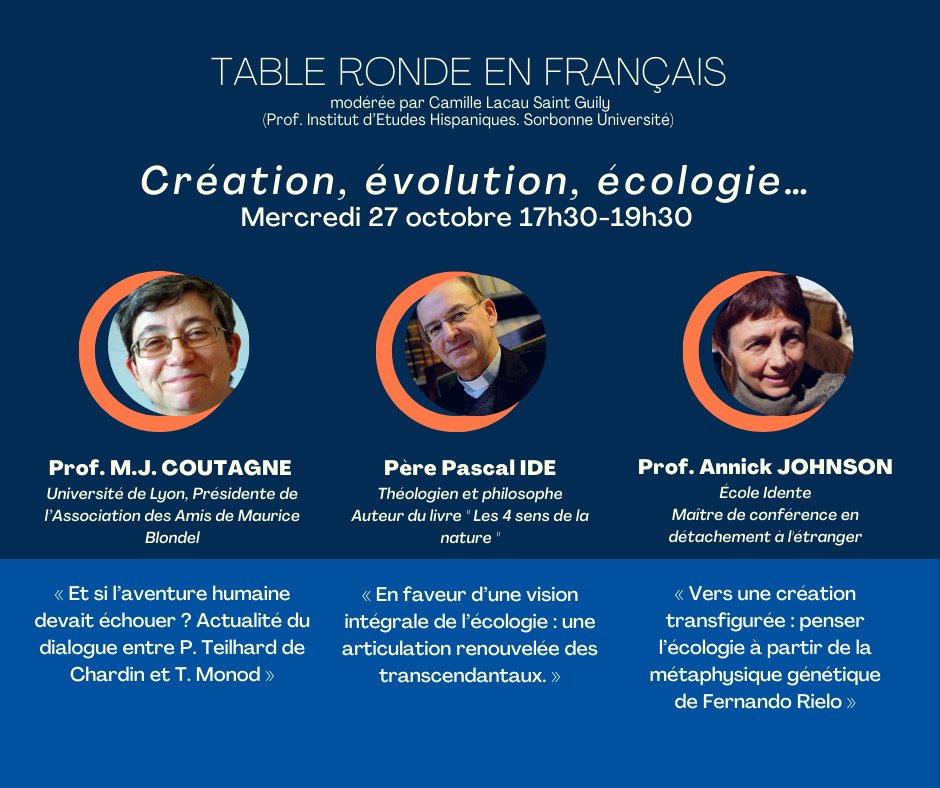 MetaphysicsConf's tweet photo. Métaphysique et Ecologie 
#8MetaphysicsConf ➡️Table en ronde en ligne mercredi 27 octobre ⏰à 17h30 :
👉🏼 M-J. COUTAGNE, P. Pascal IDE, A. JOHNSON 
✏️ Inscrivez-vous gratuitement en ligne !
🌐https://t.co/MDzg1FSxw8 
✉️romemetaphysics@idente.net
#ecologie #êtreplus @FundFRielo https://t.co/Rii71e5IKY