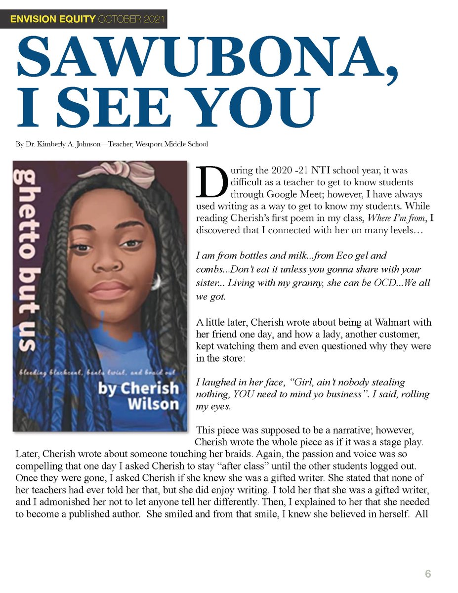JCPSDEP1's tweet photo. With the help of @WestportMS teacher Dr. Kimberly Johnson, @JCPSKY graduate Cherish Wilson published a poetry book this past summer that is now available on https://t.co/mIOLb8yY9E. Learn more about Cherish in this month's Envision Equity. @MuckerJohnson https://t.co/KtYaewO1zx https://t.co/SFtKpQbPeS