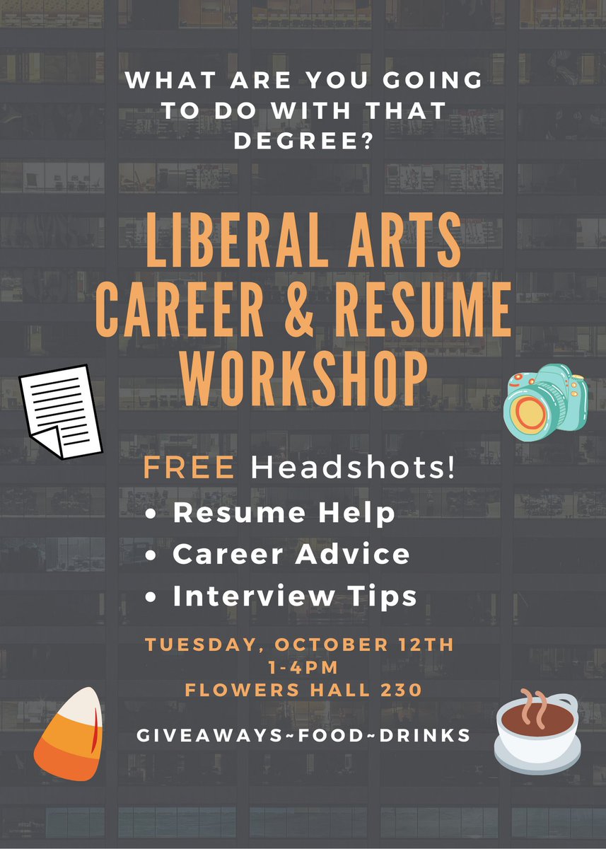 Do you need help with your resume? Do you need a professional headshot? Please join us Tuesday, October 12th for a Career and Resume Workshop,1-4pm in Flowers Hall 230. <a href="/TXSTHistory/">Texas State History</a> <a href="/TXSTEnglish/">Texas State English</a> @TxStateSoc <a href="/PhilosophyTxst/">Philosophy TXST</a> @worldlangtxst @txstatepsych @TXStateAnthro @TXST_Psych