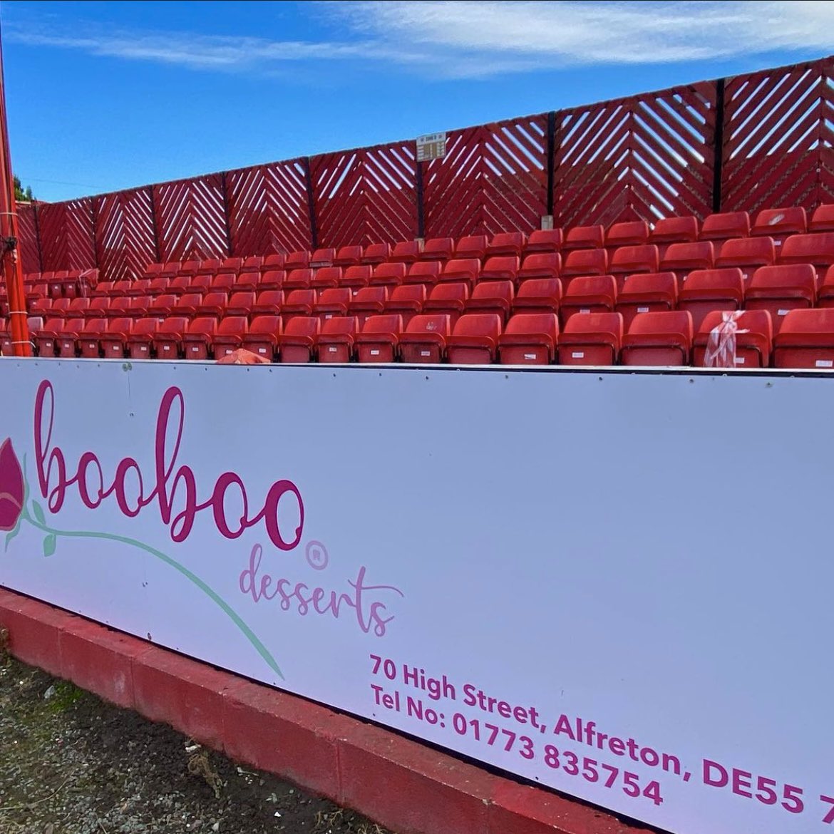 neeksvisual's tweet photo. booboo desserts logo design made an appearance at @AlfretonTownFC today as they’re the clubs new sponsor for the season! 🤩⚽️ https://t.co/5GSXvwW1LH