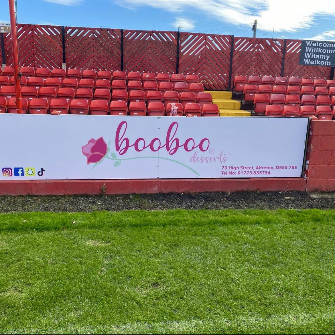 neeksvisual's tweet photo. booboo desserts logo design made an appearance at @AlfretonTownFC today as they’re the clubs new sponsor for the season! 🤩⚽️ https://t.co/5GSXvwW1LH