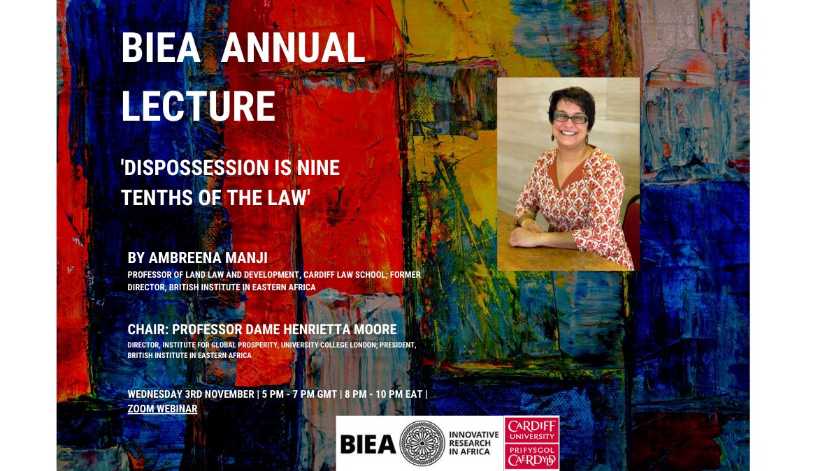 The_BIEA's tweet photo. ✴️How does #colonialism affect the law in everyday #Kenya? 
Professor Ambreena Manji @The_BIEA Annual Lecture. 
@NairobiGarage @AFNairobi @artsnairobi @AdamRJ02 
3rd of November!

👉https://t.co/tdmWxLexMD https://t.co/30kqRyyYYh