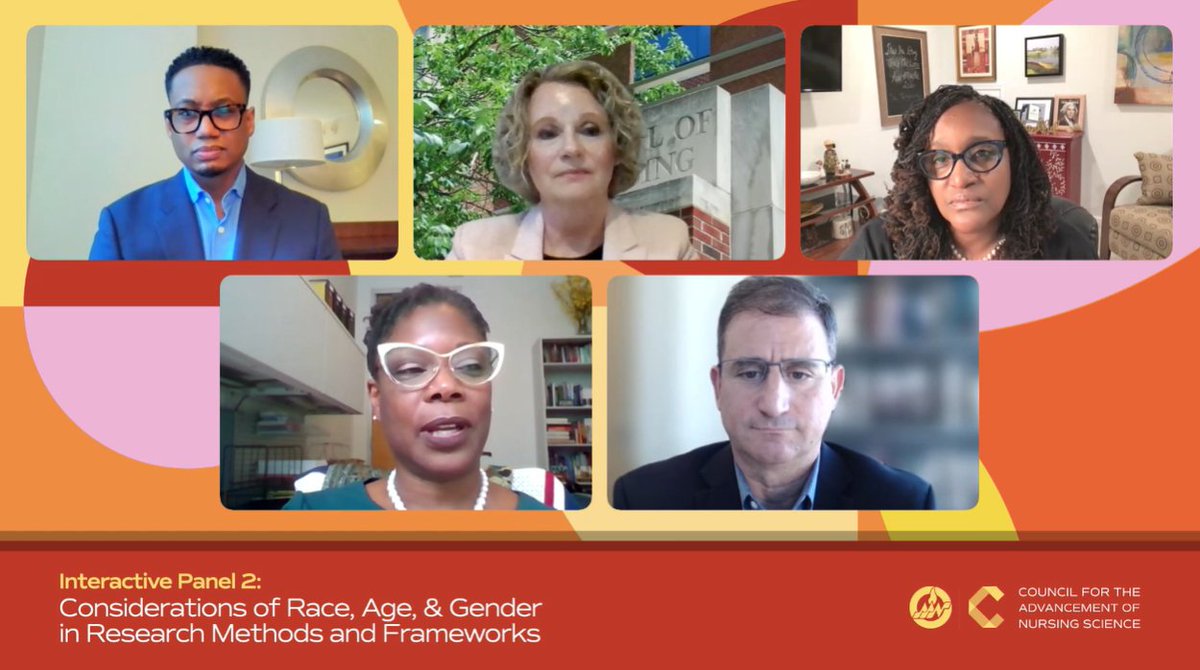 NursingCANS's tweet photo. Thank you Drs. Lisa Lewis @LMichelle1969 @PennNursing, Gayenell Magwood @UofSCNursing, Michael Yudell @asunursing, Ronald Hickman @ron_phd @CWRU & Susan Storey @IUSONIndy, for an informative panel on creating more inclusive & diverse research frameworks. #2021AdvancedMethods https://t.co/E1kgYomIz1