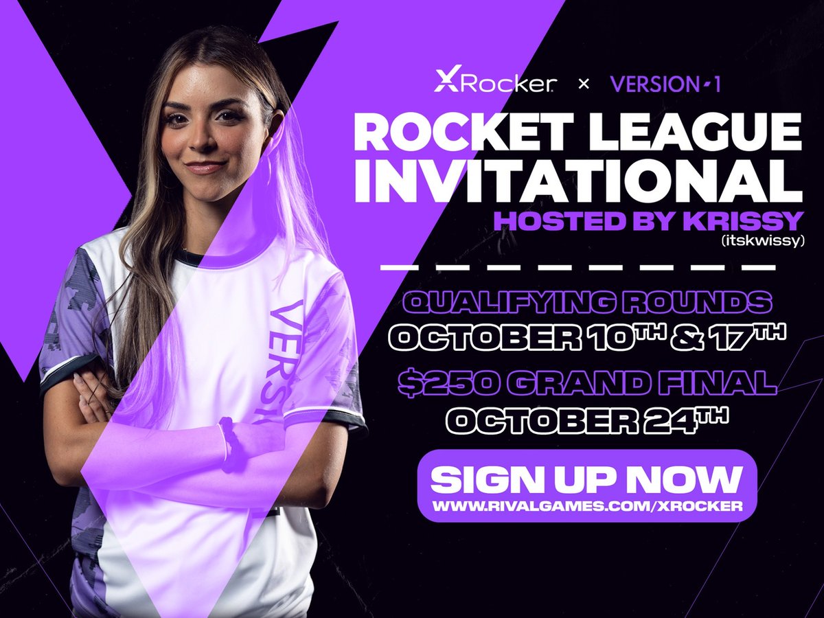 XRockerGaming's tweet photo. Don't miss the first-ever X Rocker Rivals x @Version1gg #RocketLeague tournament this Sunday, Oct 10th for the chance to win!* 💸

Hosted by partnered @Twitch streamer @itskwissy 🏎

📲 Sign up now, https://t.co/dktiQ7p5WK
*T&amp;C's apply. #XRockerRivals https://t.co/nbK2gqhosi