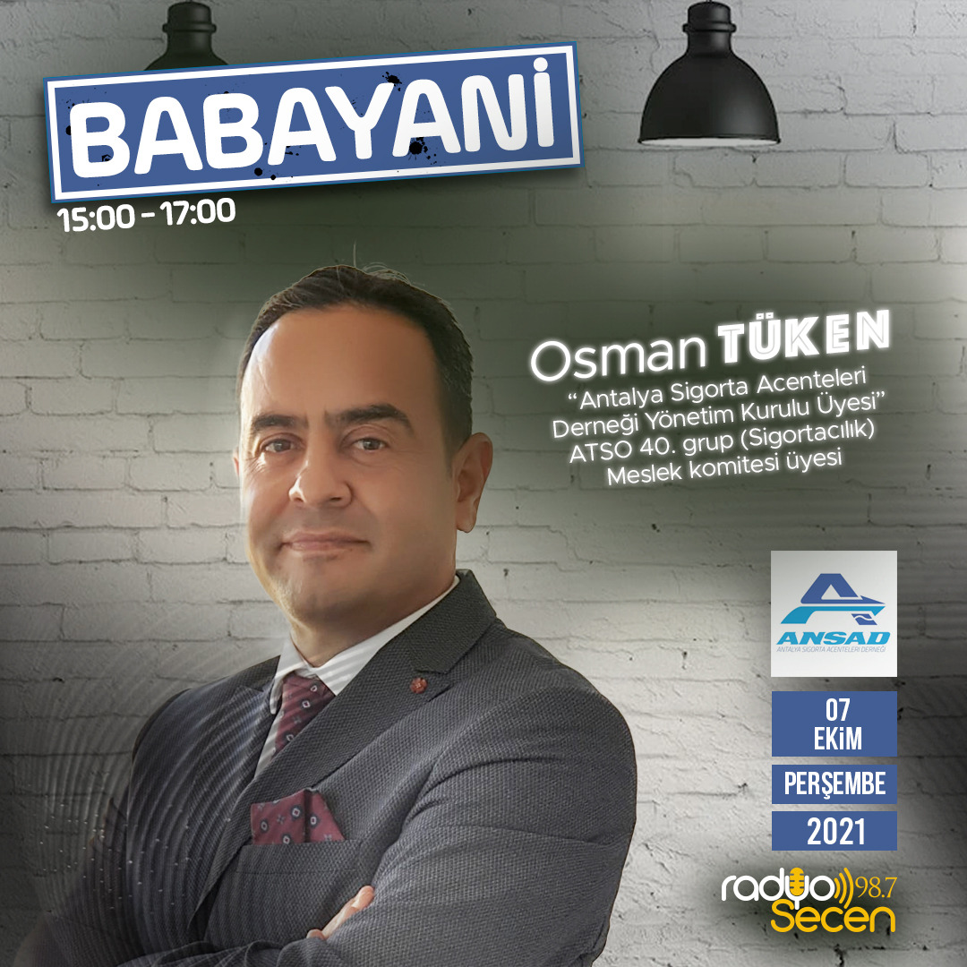 7 Ekim Perçembe günü ( Yarın) <a href="/radyosecen/">radyo secen</a> de, BabaYani programında Saat :15:00 - 17:00 arasında Sigorta ve sigortacılık hakkında Bülent Yaşar Ekin bey ile sohbet edeceğiz. 

Bekleriz. 

Bilgilerinize Sunarım.
