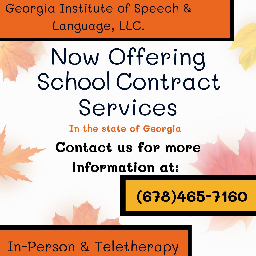 georgia_speech's tweet photo. Guess what! We now offer school contract speech therapy services! Contact us for more information! Parent referrals are welcome.  https://t.co/MySrlNDfiZ #georgiaslp #speechtherapy #georgiaschools  #kto12education https://t.co/N0KQ4pkM1p