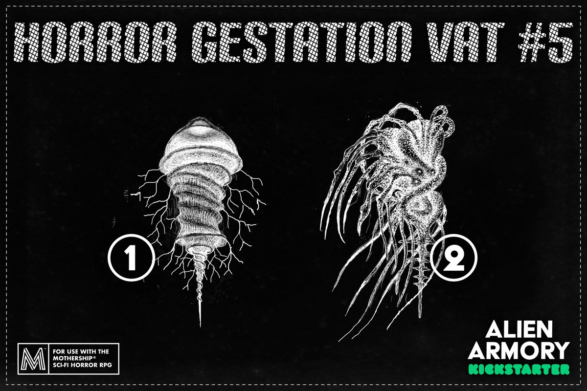 Nyhur2's tweet photo. Horror Gestation Vat #5
Vote to shape the Meat Seed entry for Alien Armory.
Use #AlienArmory to tell us what you want to see.
Polls on Patreon, Instagram, Facebook, Twitter and Reddit.
Support Alien Armory on Kickstarter, link in bio.
@MothershipRPG
#ttrpg #horror #scifi https://t.co/XitKXCxeKU