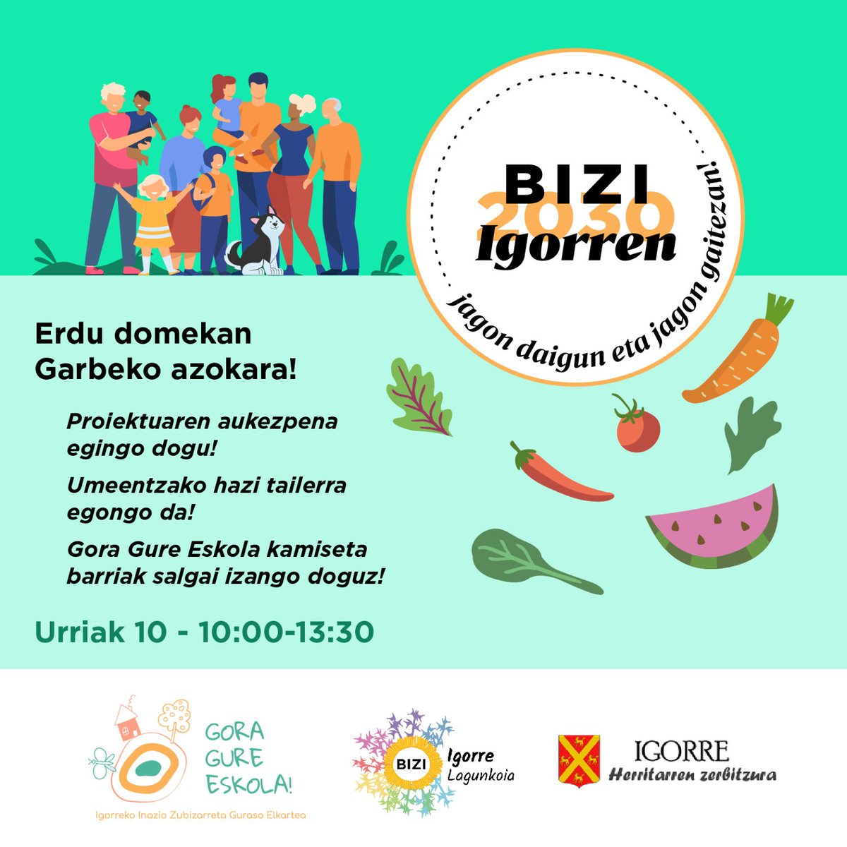 igorresarean's tweet photo. BIZI Igorren 2030. Jagon daigun eta jagon gaitezan! Proiektuaren aurkezpena urriaren 10ean, Garbeko azokan, 10:00etatik 13:30era https://t.co/RLsGZp4W5m