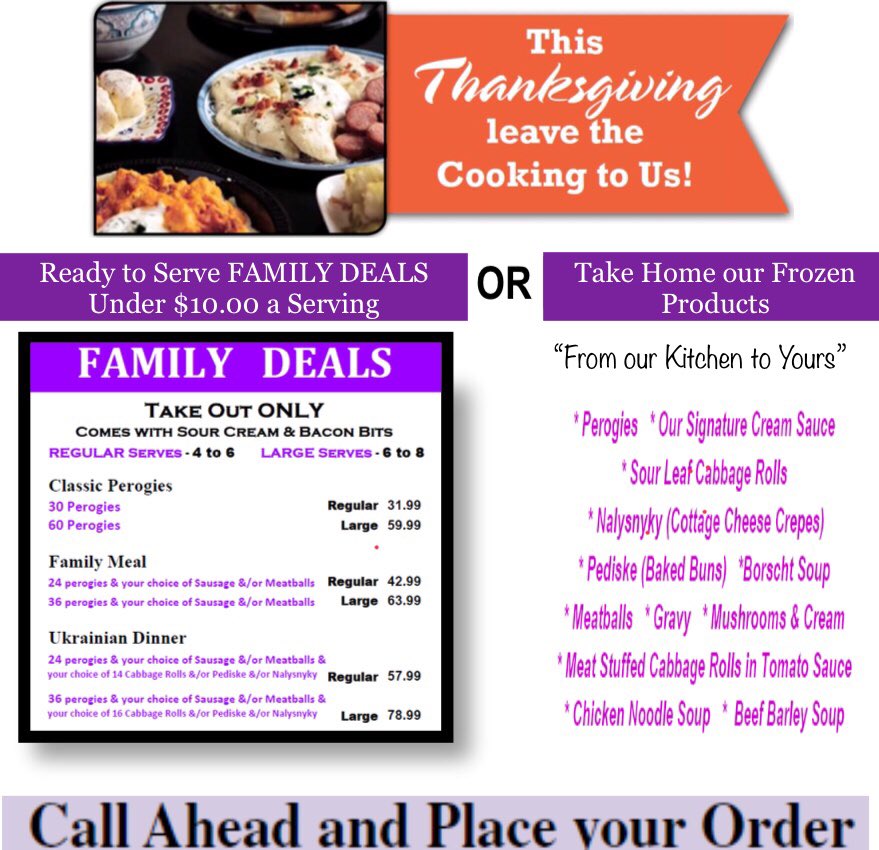 Thepurpleperogy's tweet photo. Let us do the Cooking or ease you workload with our Frozen Products this Thanksgiving.  Our “Family Meals” come hot &amp; ready to serve or cooled &amp; ready for you to “Heat and Eat”.  Frozen Products with easy cooking instructions so you can spend more time with your Family. https://t.co/c4pBHV6Qz5