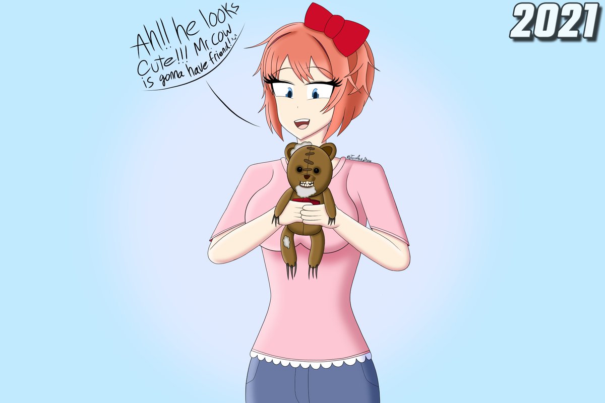 JustAndyDraws's tweet photo. Sayori's got a new plushie, and it's a cute lil bear-
Wait.. Its' a Trigger Teddy!! 😮😳🤭😰

#DDLC #ドキドキ文芸部 #DDLCart #DarkDeception #DD #DarkDeceptionArt #TriggerTeddy #Crossover #Sayori #DDLCsayori #TeamSalvato #GlowstickEntertainment #DokiDokiLiteratureClub https://t.co/i7cl4nYONd
