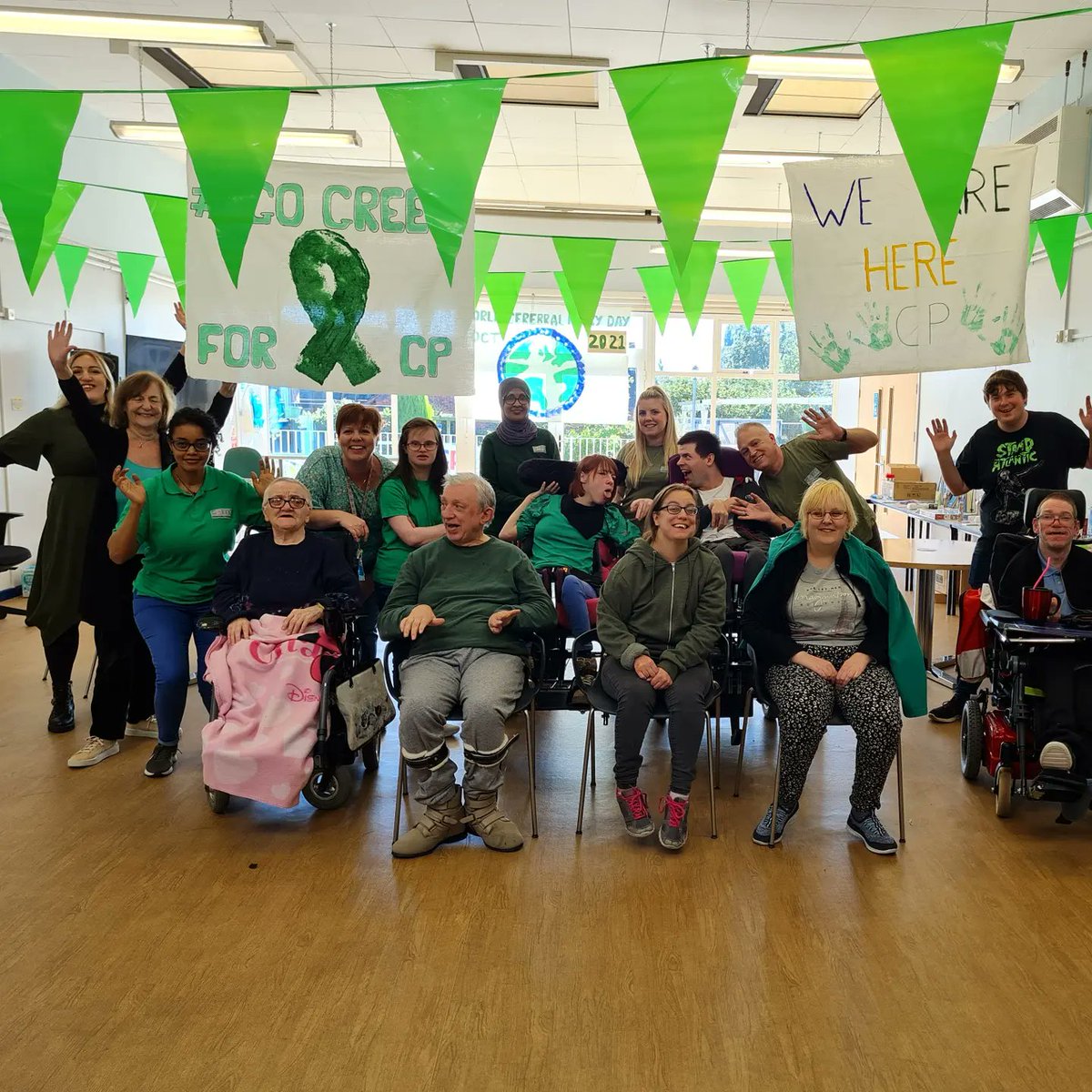 CPMidlands's tweet photo. Celebrating @WorldCPDay @CPMidlands #Harborne charity today to raise awareness for #cerebralpalsy #gogreenforcp #cp4life #inclusionmatters https://t.co/lqyt203DGd