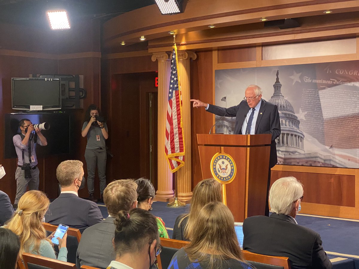 sahilkapur's tweet photo. Bernie Sanders calls on Joe Manchin to explain what he means by an “entitlement society.” He asks if the West Virginia senator views Medicare vision/dental/hearing, child tax credit, universal pre-K, housing, 2y community college, climate action or other policies as entitlements. https://t.co/aJnkMQD7pH