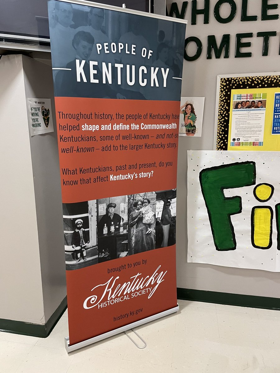 GCRhoKappa's tweet image. Thanks @KyHistSoc for letting us be the 1st in the state to display the People of Kentucky banners! Over 10 of them scattered around our school! We love our Commonwealth! @GCMusketeers @GreenupSchools